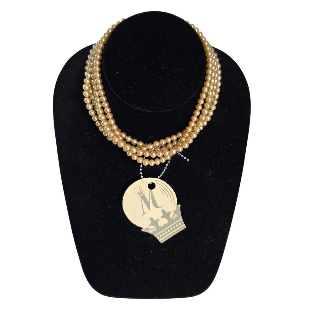 Vintage Marvella Simulated Pearl Choker Necklace Champagne 4 Strand Elegant